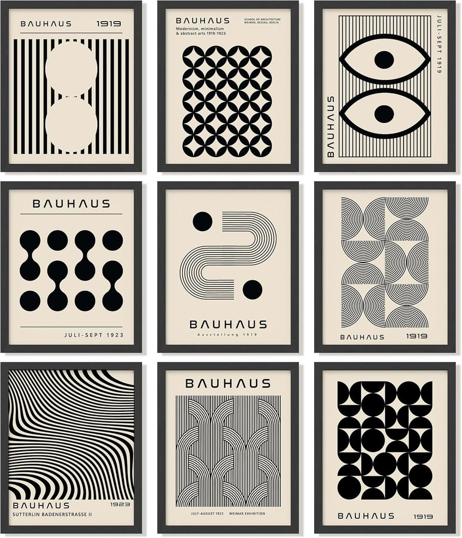 Bauhaus Geometric Wall Art Set 9 Prints 8x10 Mid Century Poster