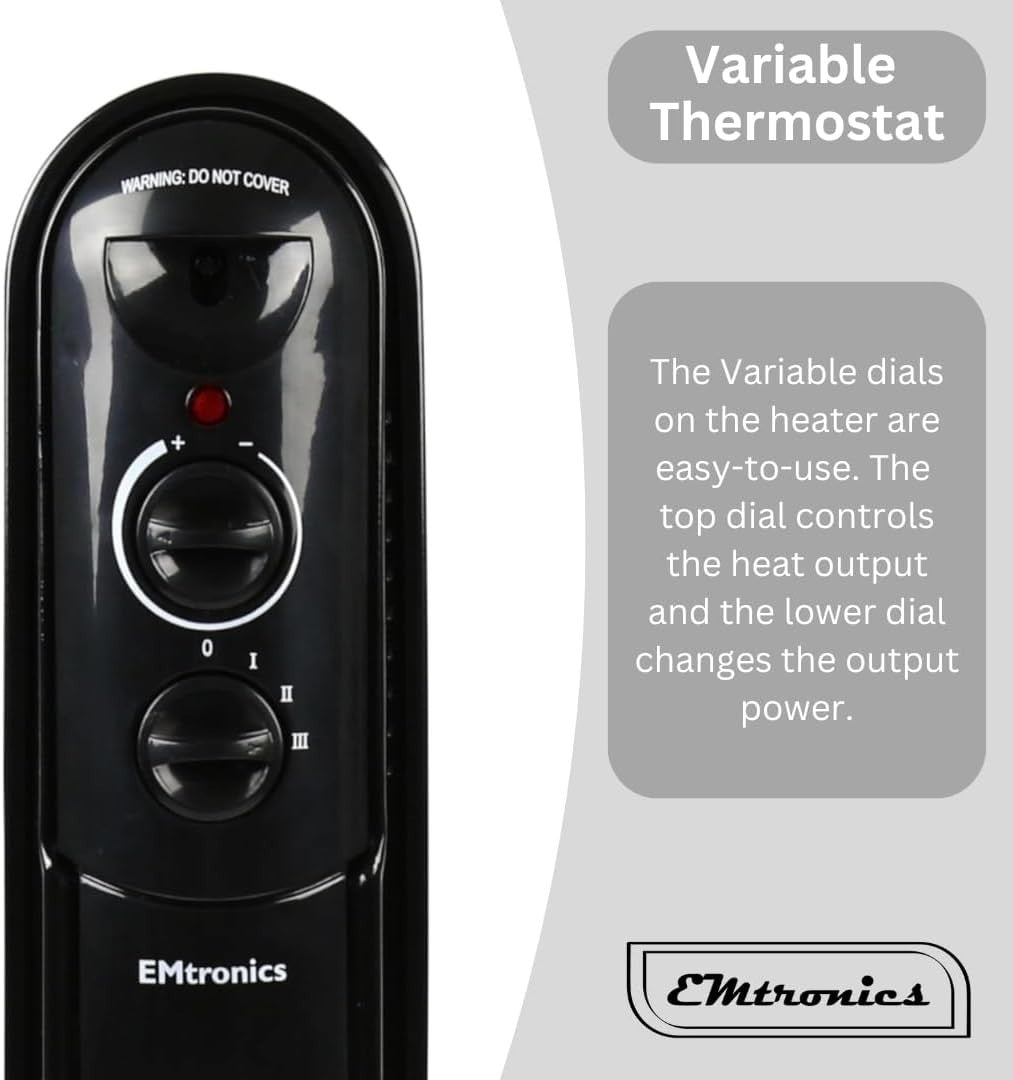 1500W Portable Oil Heater Radiator | 7 Fin Adjustable Thermostat, 3 Heat