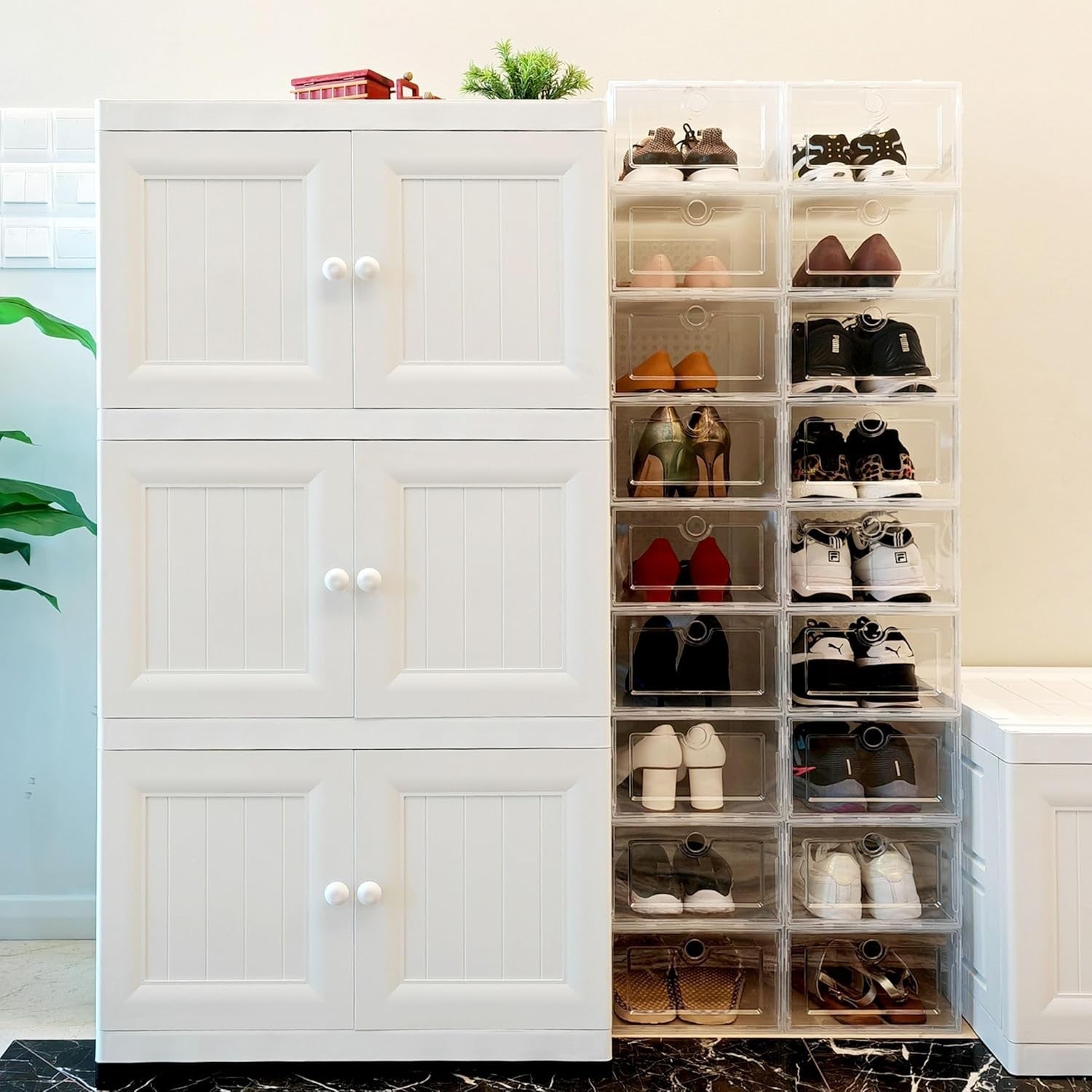 3 Tier Plastic Storage Cabinet White Cupboard with Deep Compartments