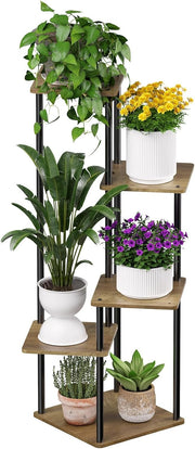 5 Tier Metal Plant Stand Indoor Corner Flower Shelf Wood Display Rack for Living