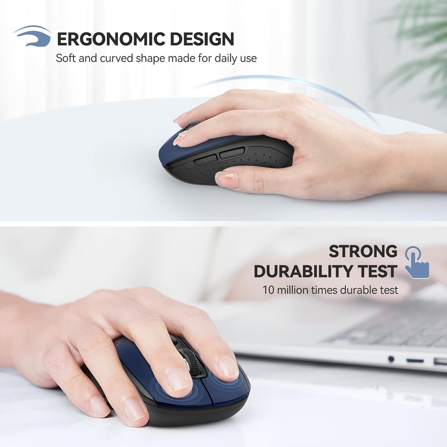 Wireless Bluetooth Mouse 4000 DPI Dual Mode Silent Click Long Battery Blue