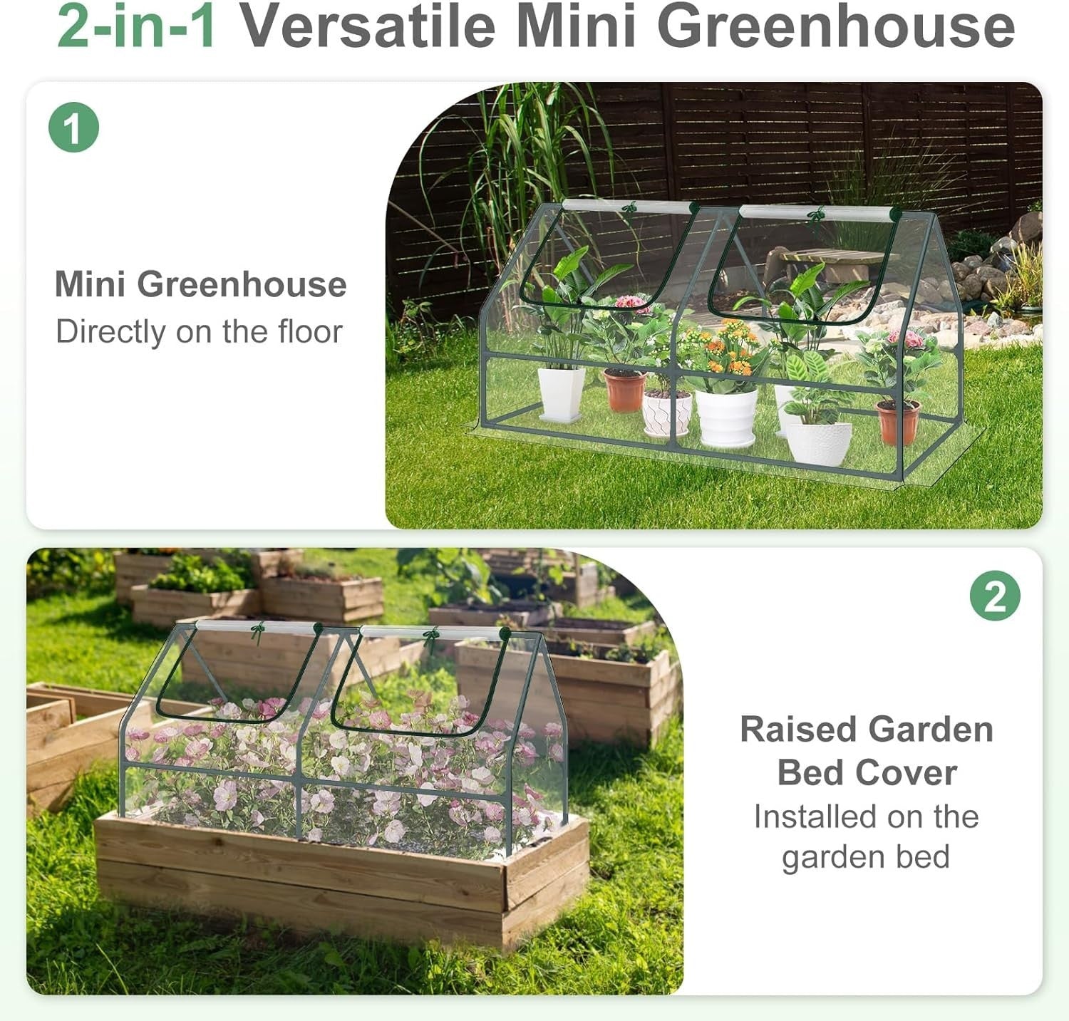 Mini Garden Greenhouse UV Protected Waterproof Plant Shelter with Zipper Doors
