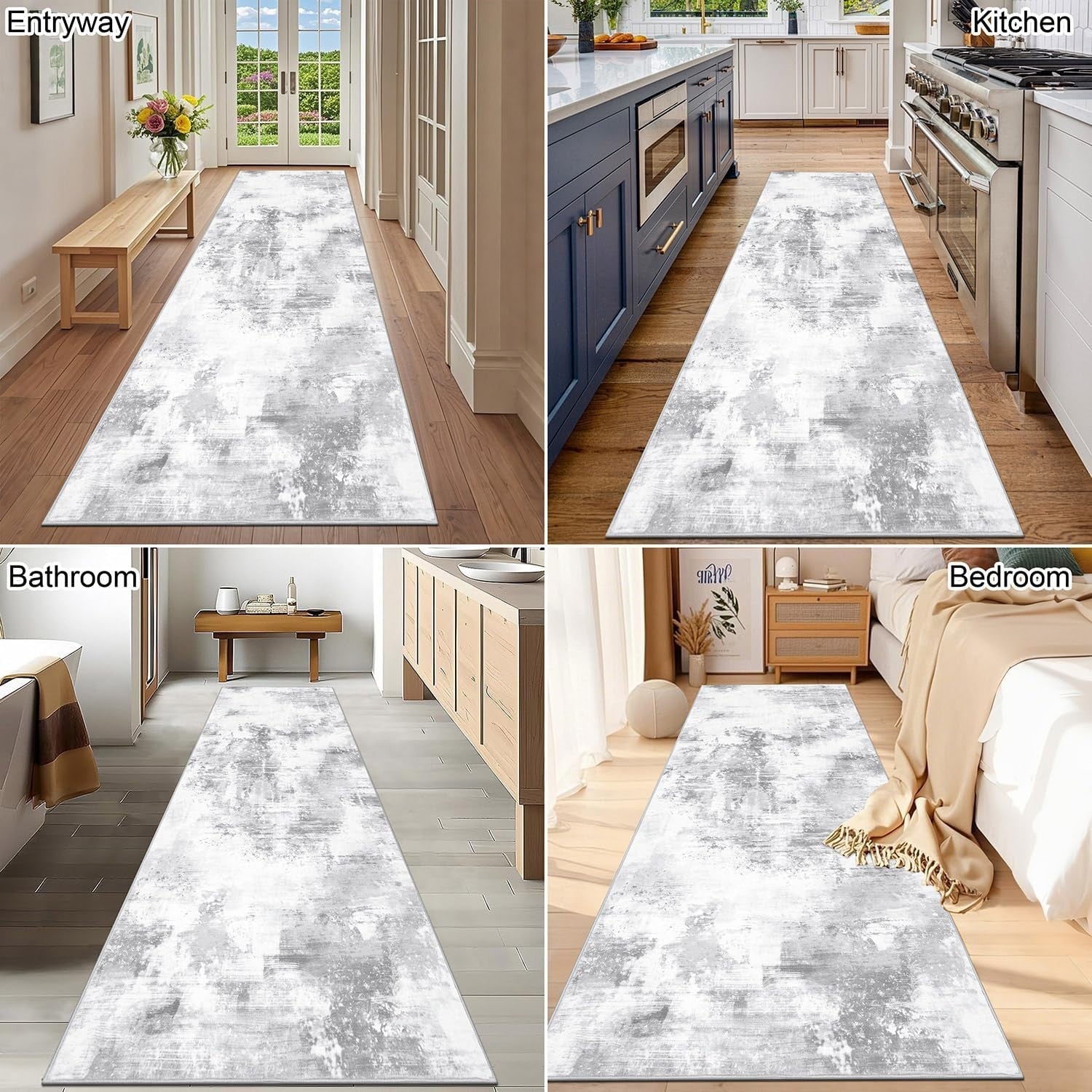 Hallway Runner Rug 80x200cm Non Slip Washable Low Pile Modern Hall Carpet