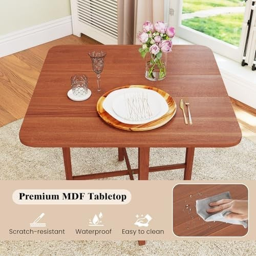 Folding Drop Leaf Dining Table for Small Spaces with Rubber Wood Legs