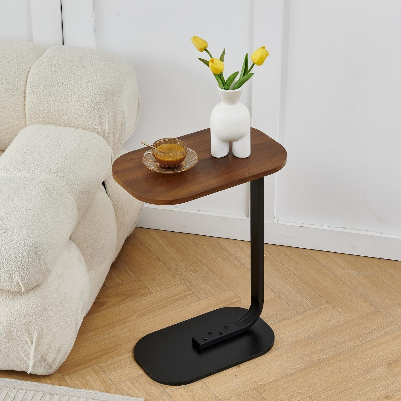 Brown #2 C-Shaped Round Edge Side Table Compact Sofa End Table Small Space
