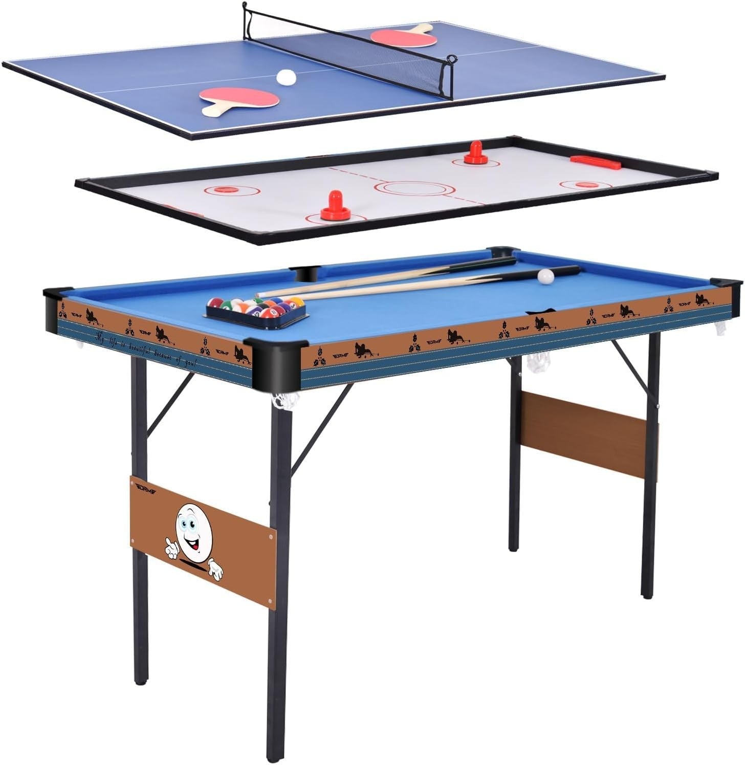 55 Inch 3 in 1 Folding Game Table Pool Hockey Tennis Combo Set