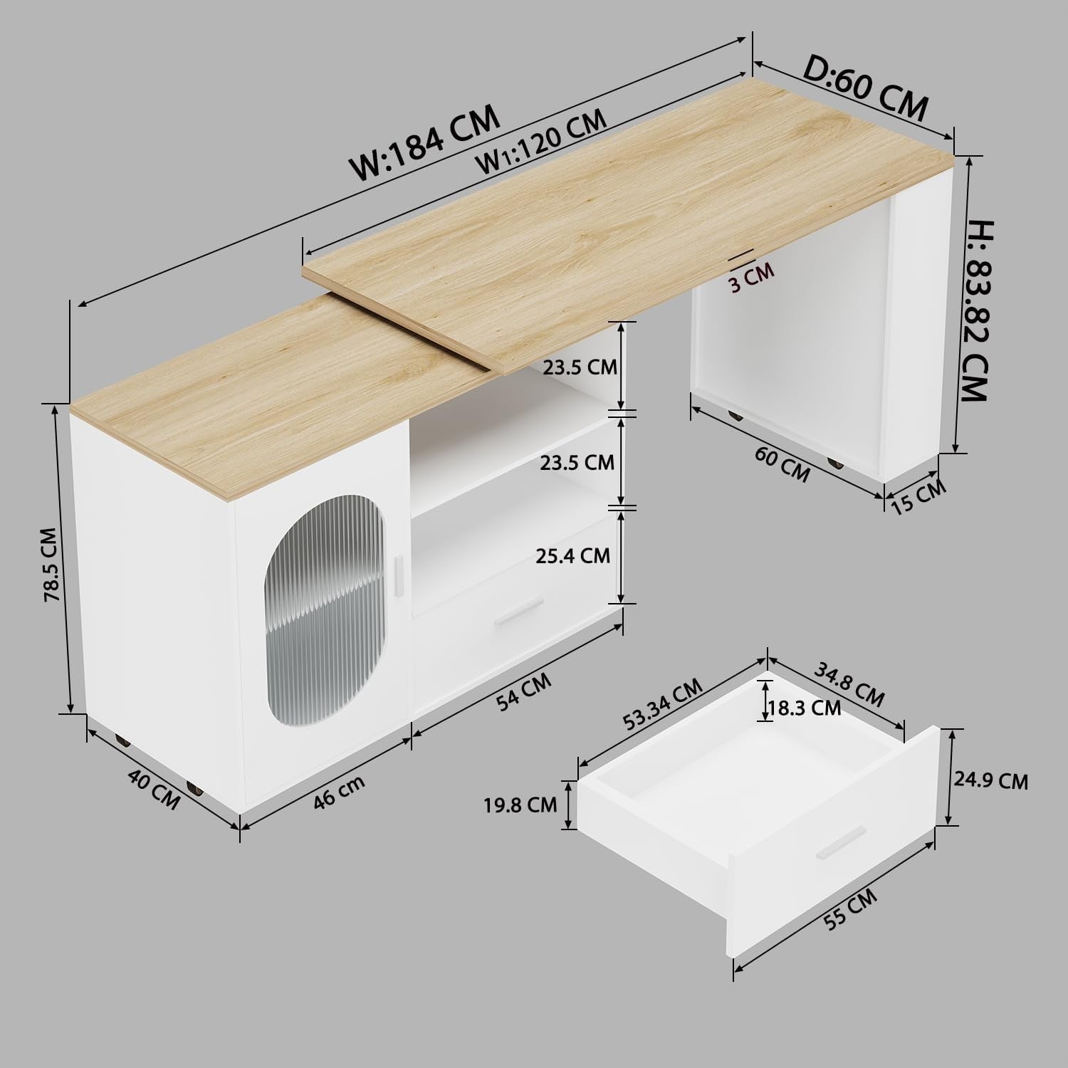 White Modern Kitchen Island on Wheels with 360° Rotating Top, Storage & Drawers