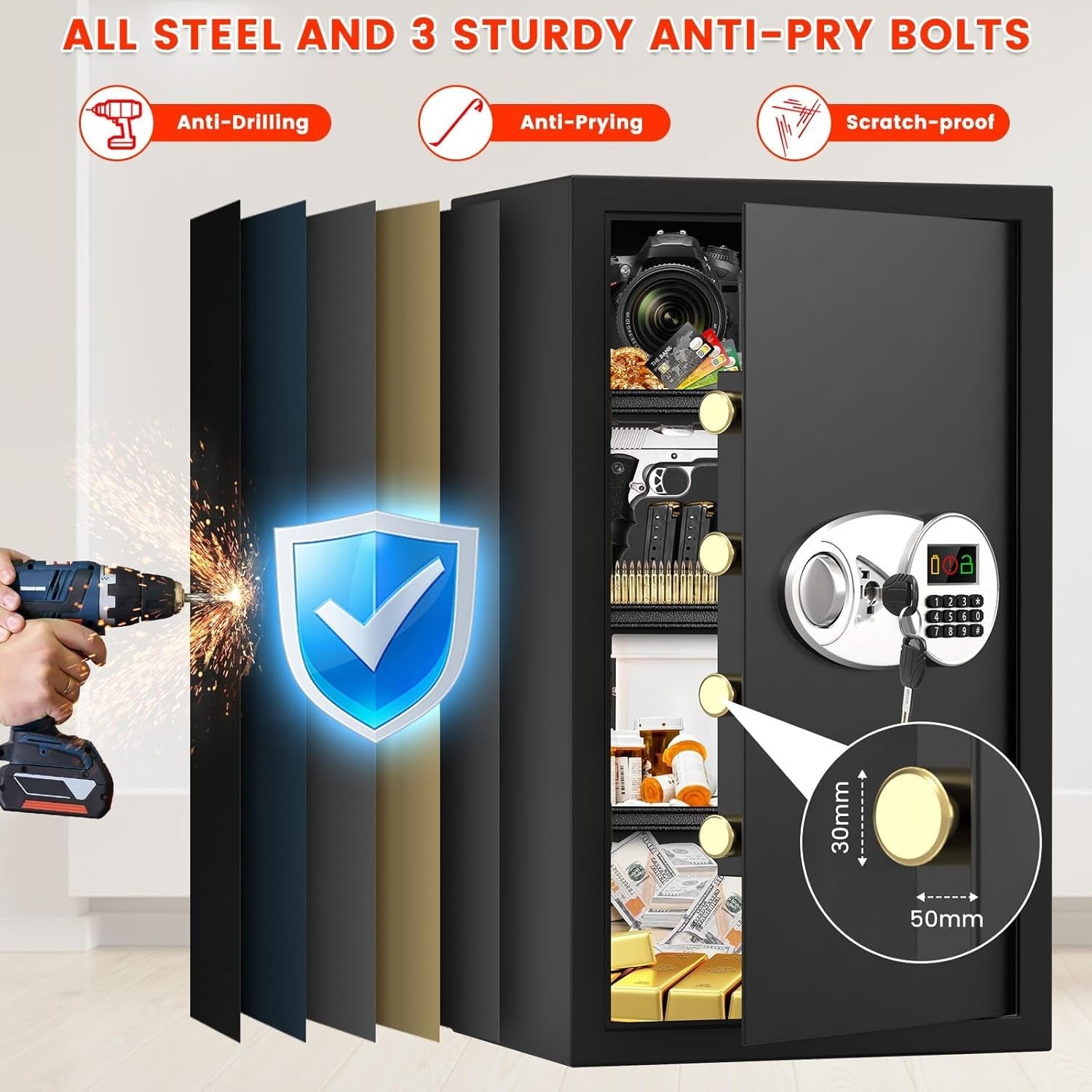 85L Fireproof Home Safe Box Digital Keypad Cash Document Security