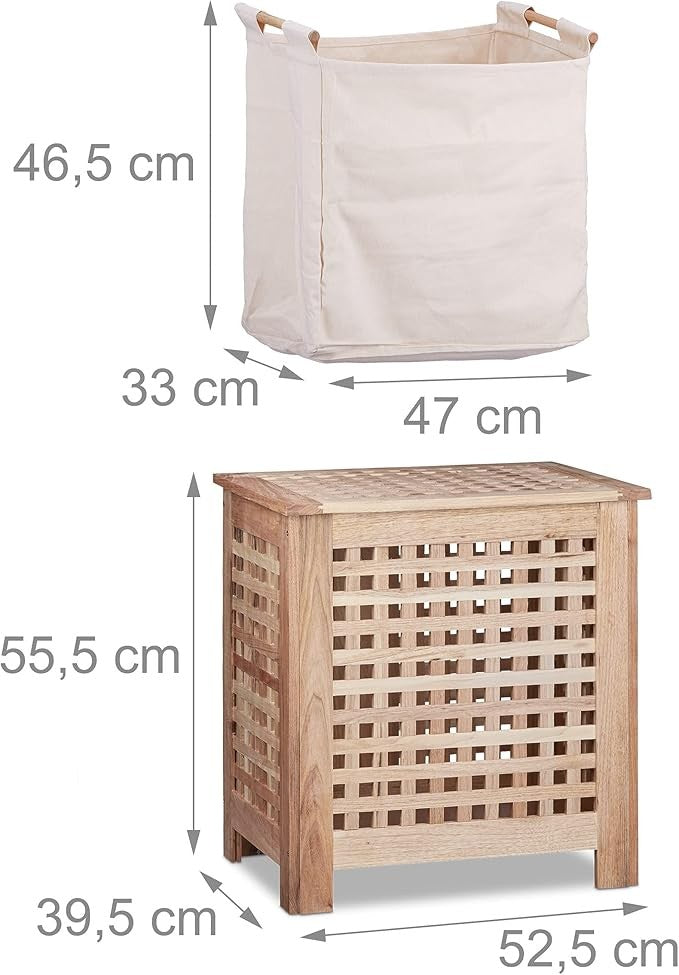 Walnut Wooden Laundry Basket with Lid 70L Large Hamper Removable Liner Bag