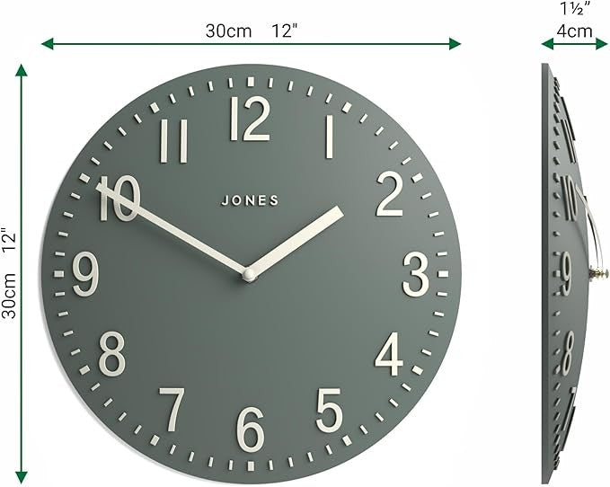 30cm Green Wall Clock Modern Convex Silent Raised Numbers Home Decor