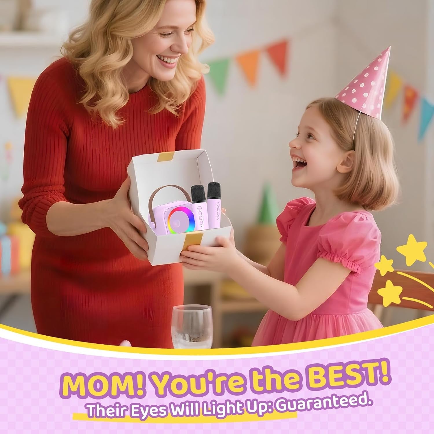 Kids Karaoke Machine with 2 Mics RGB Lights Bluetooth Speaker