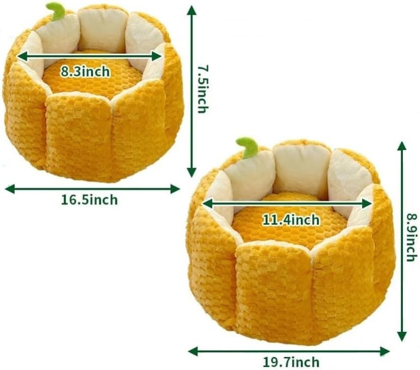 Pumpkin Cat Bed Plush Velvet Pet Cave Warm Washable Non Slip Bed