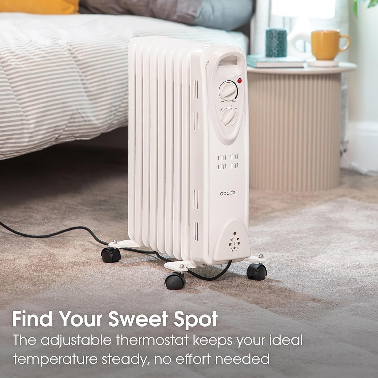 2000W Oil Filled Radiator Heater 9 Fin Portable Electric Thermostat