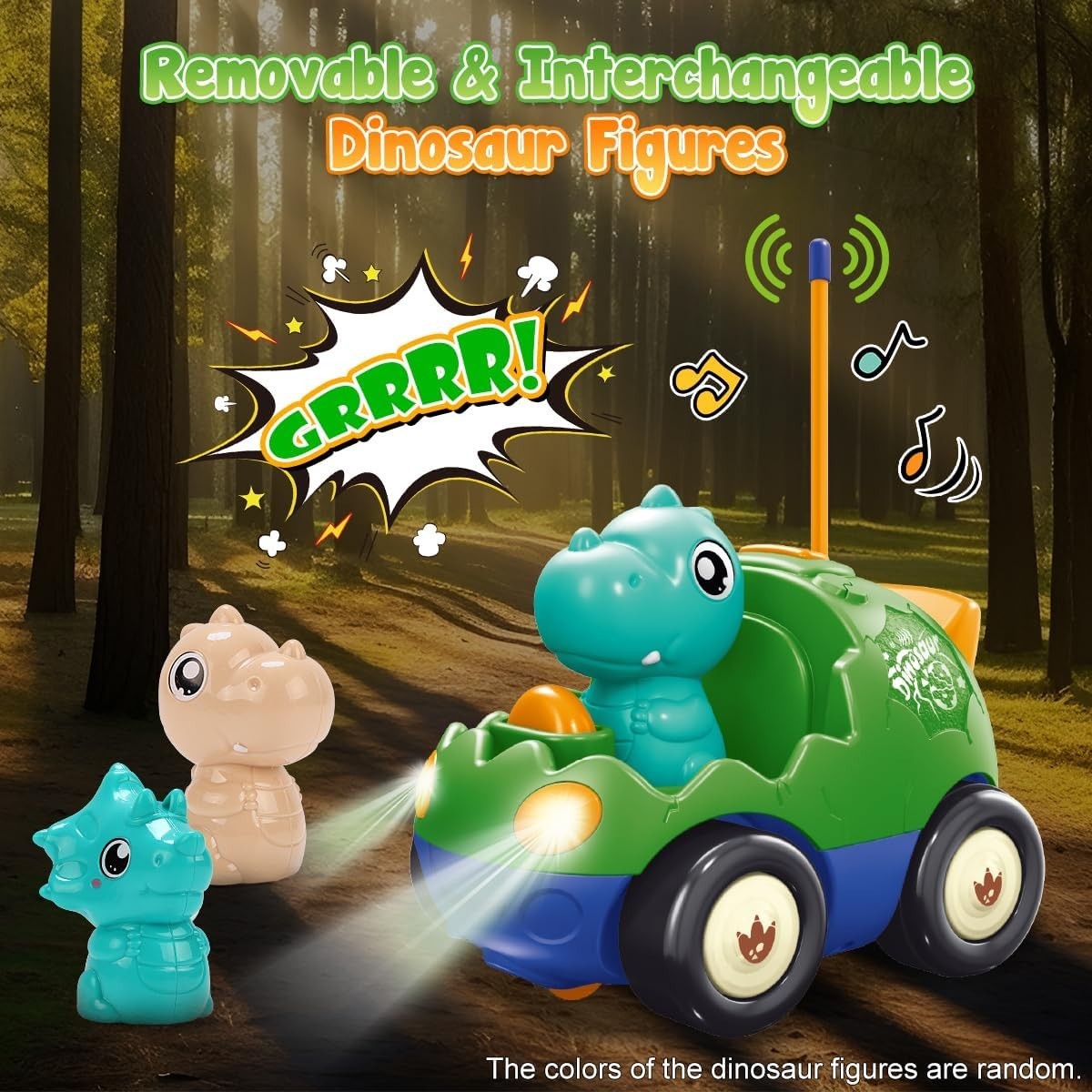 Toddler RC Dinosaur Car Toy with Music Lights Easy Control Gift for Kids 2-4