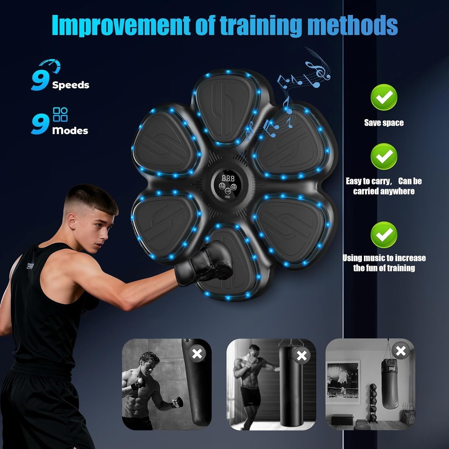 Music Boxing Machine Bluetooth LED Punch Trainer Wall Mounted Gloves