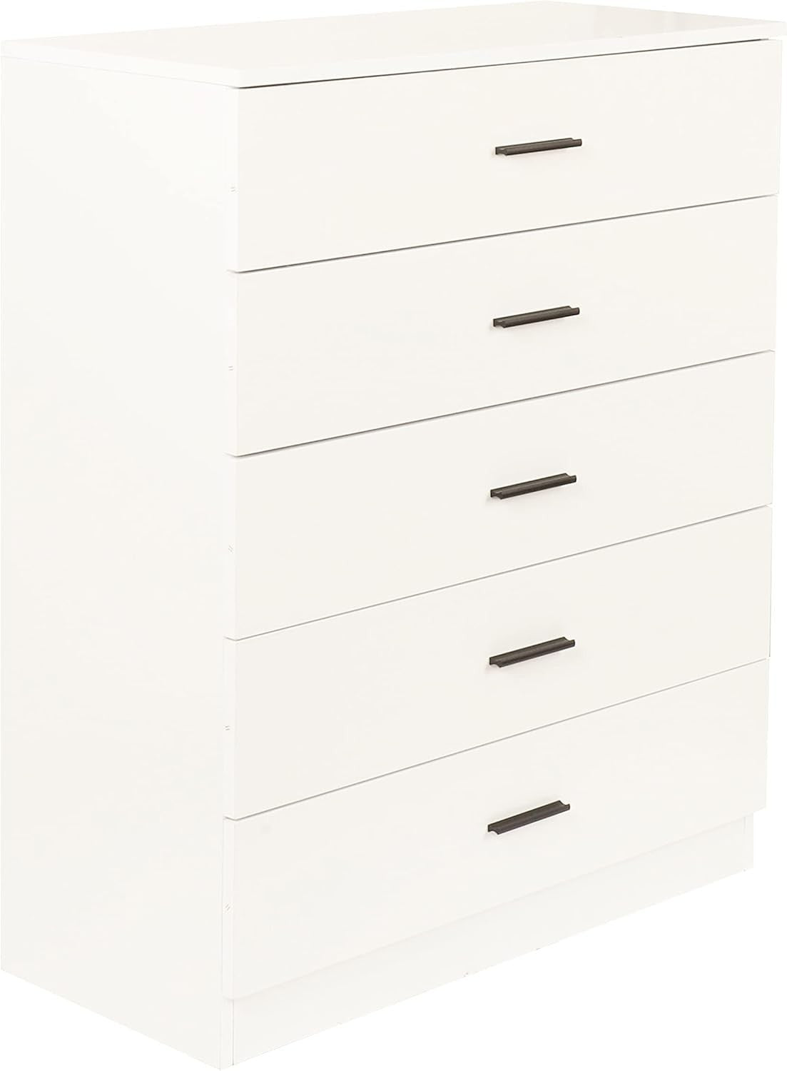 White 5 Drawer Tall Chest Cabinet Modern Storage Unit for Bedroom Hallway