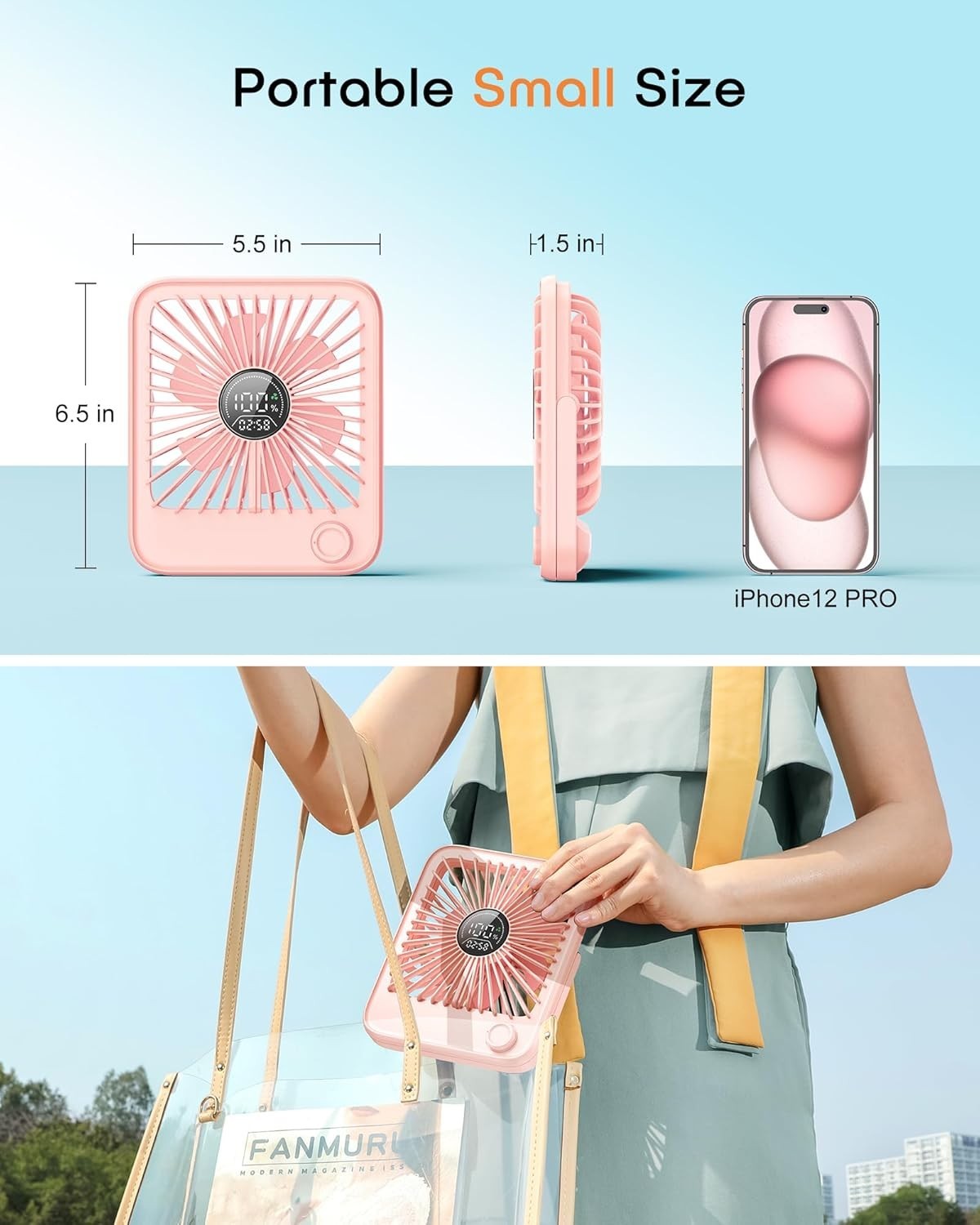 Mini Desk Fan – 100 Speed Adjustable Portable Cooling Fan w/ LED Display Pink
