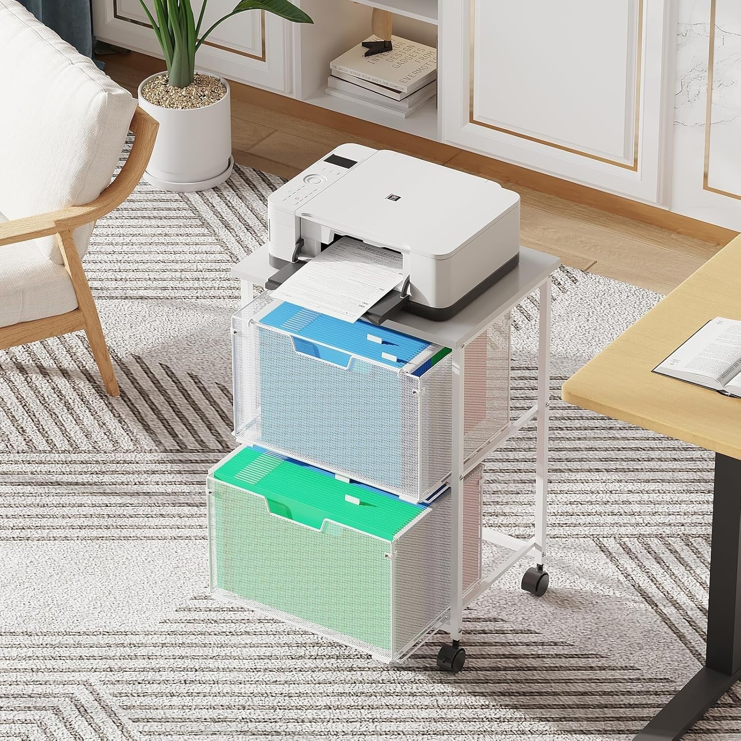 Letter Legal Rolling File Cabinet Cart 2 Drawer Mobile Storage White Storage