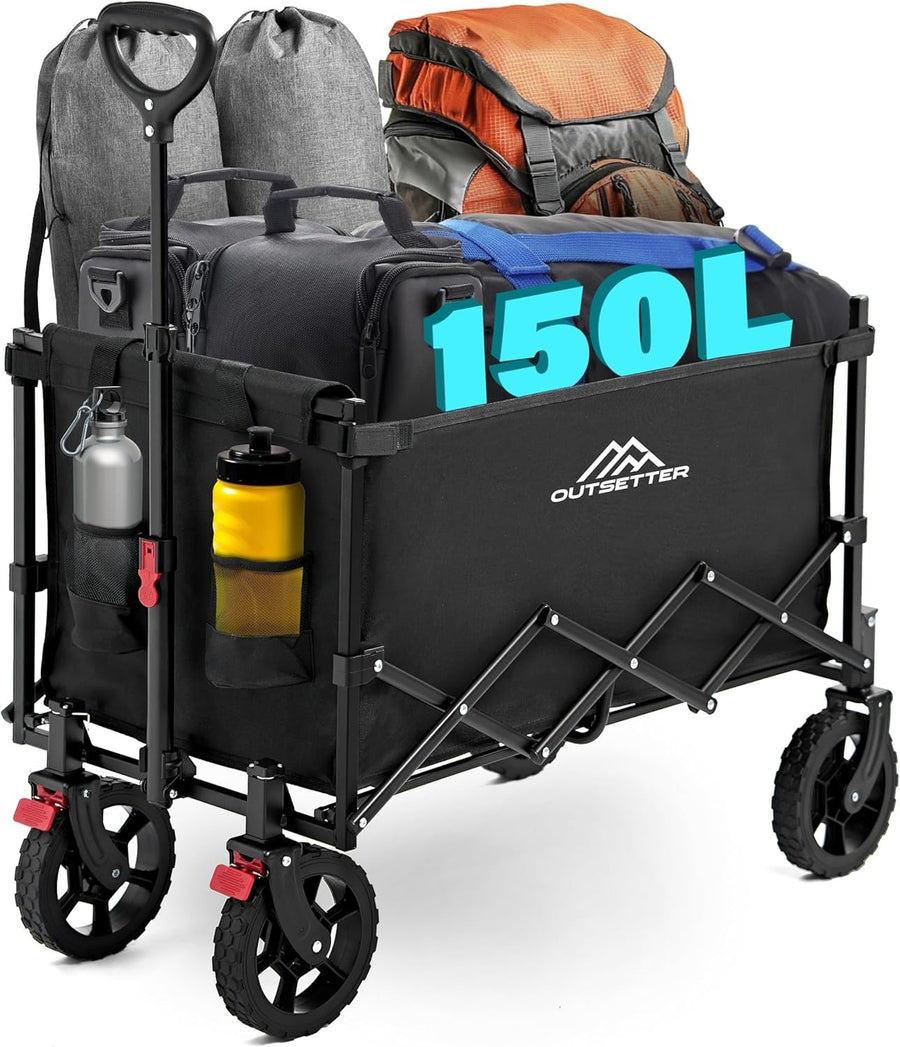150L Folding Festival Trolley Cart with Adjustable Handle & 4 Wheels