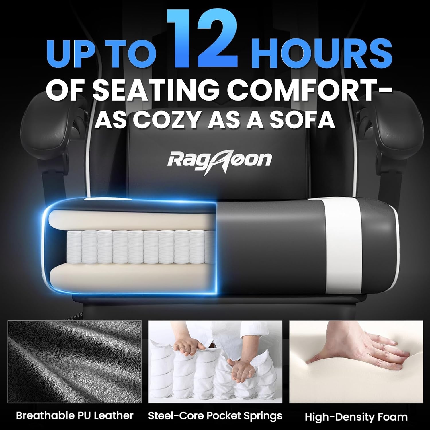Ergonomic Gaming Chair Black Reclining Office Chair with Footrest & Lumbar Suppo