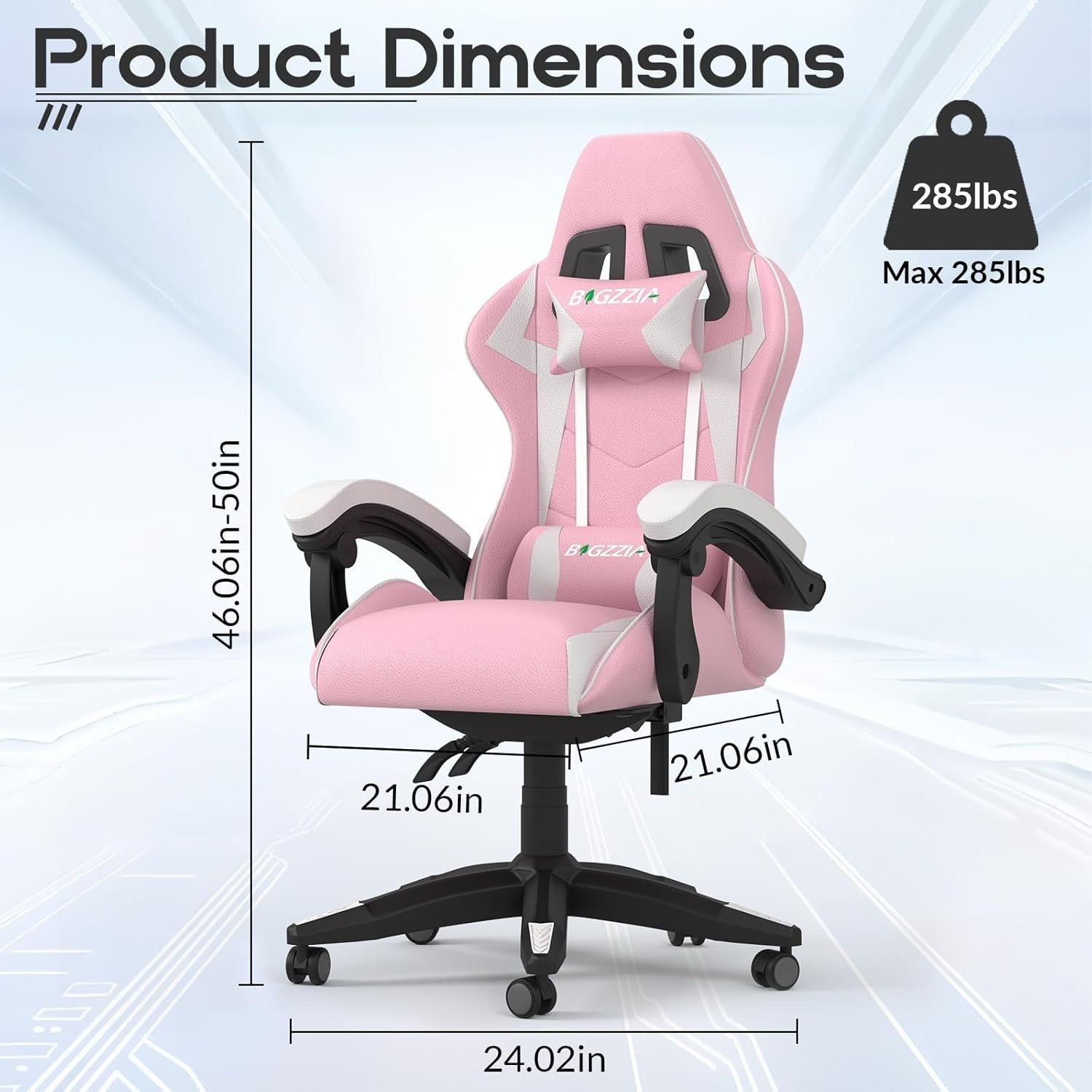 Ergonomic Gaming Chair Pink Mid Back Adjustable Lumbar Headrest Office Desk Seat