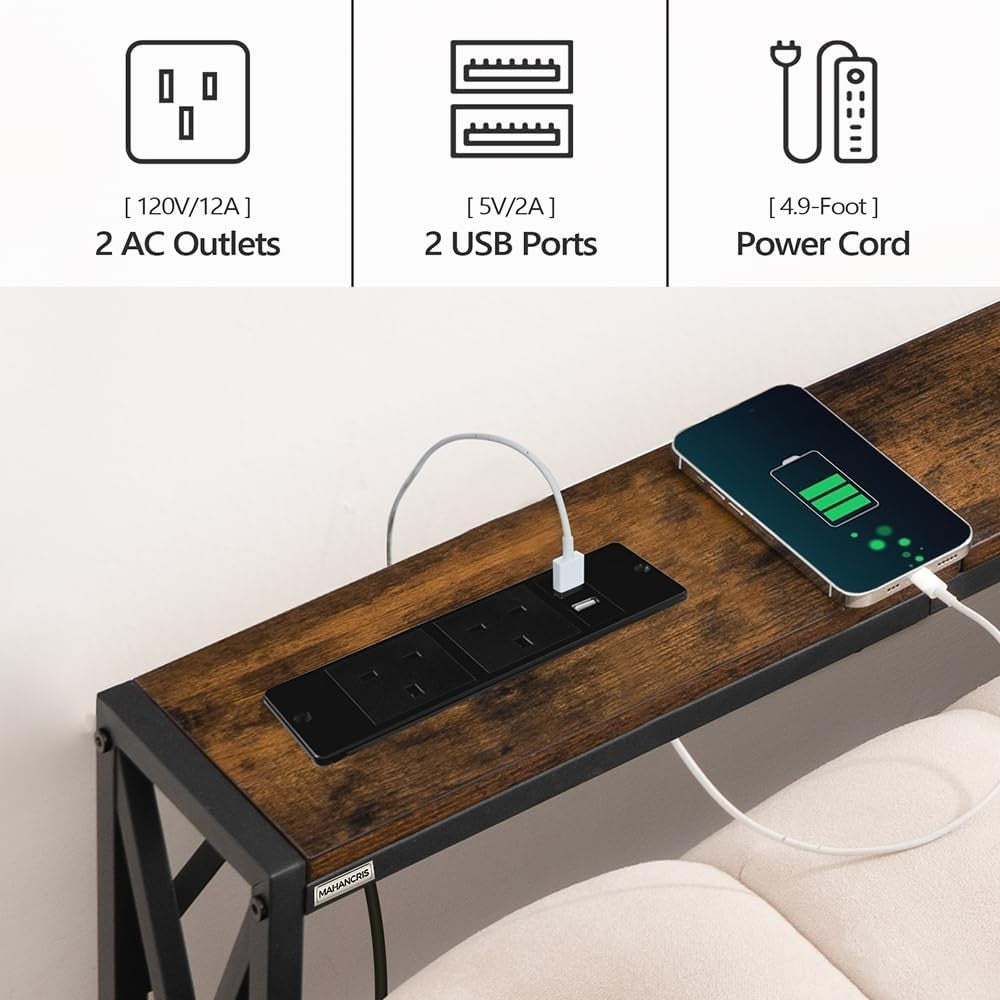 Rustic Console Table with USB Charging Ports – Slim 100cm Hallway Desk