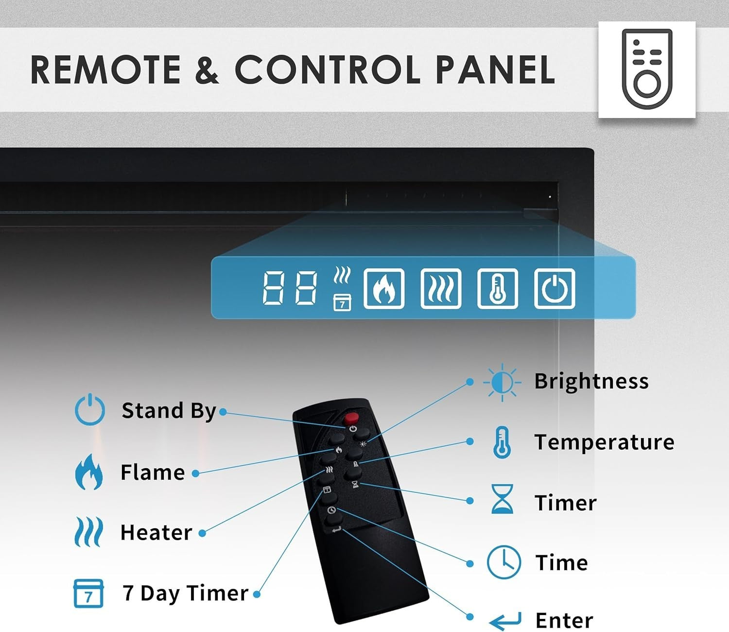 42” Recessed Wall Mounted Electric Fireplace LED Flame Heater Remote