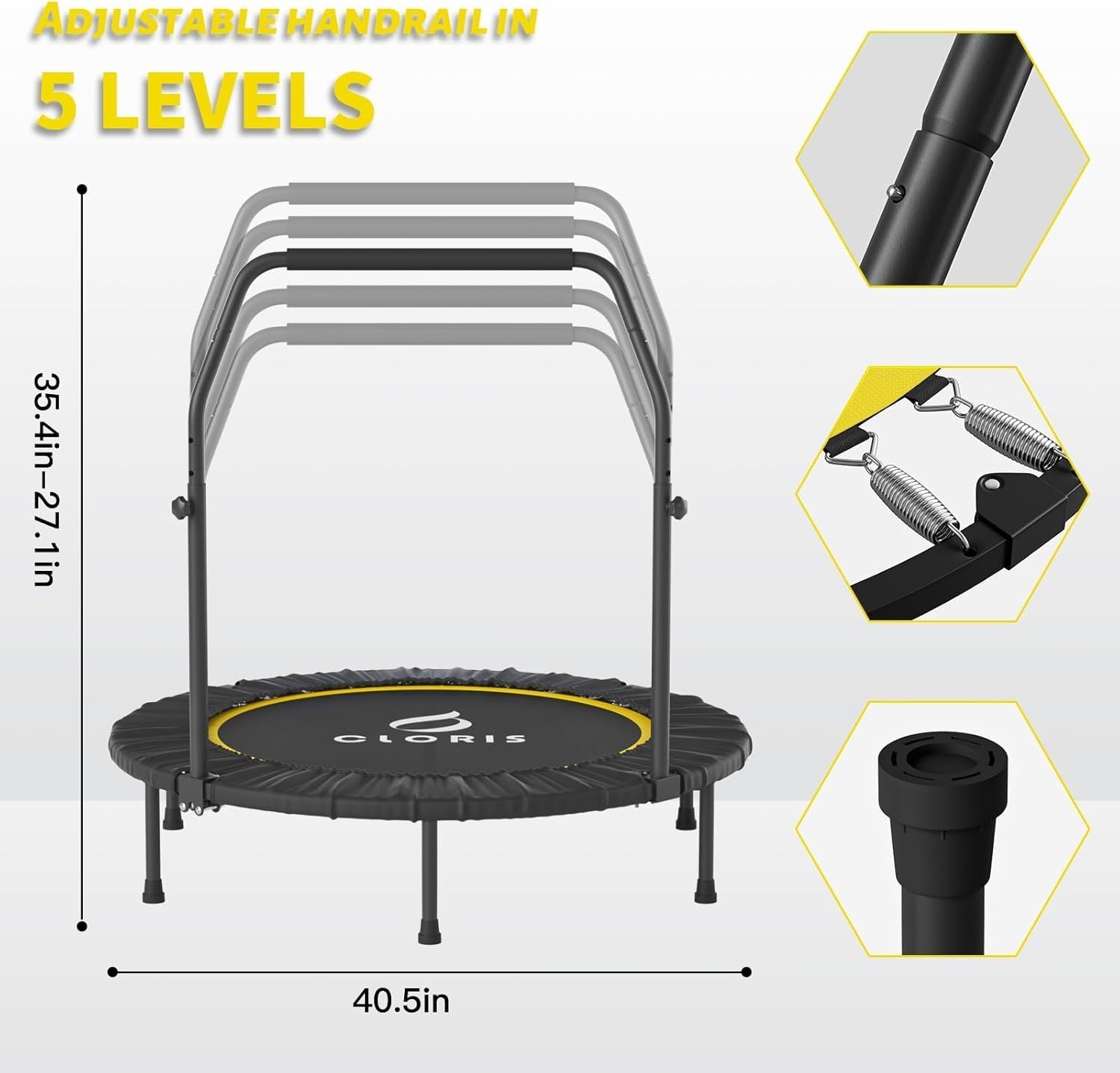 40” Folding Fitness Trampoline Rebounder Adjustable Handle 400lbs