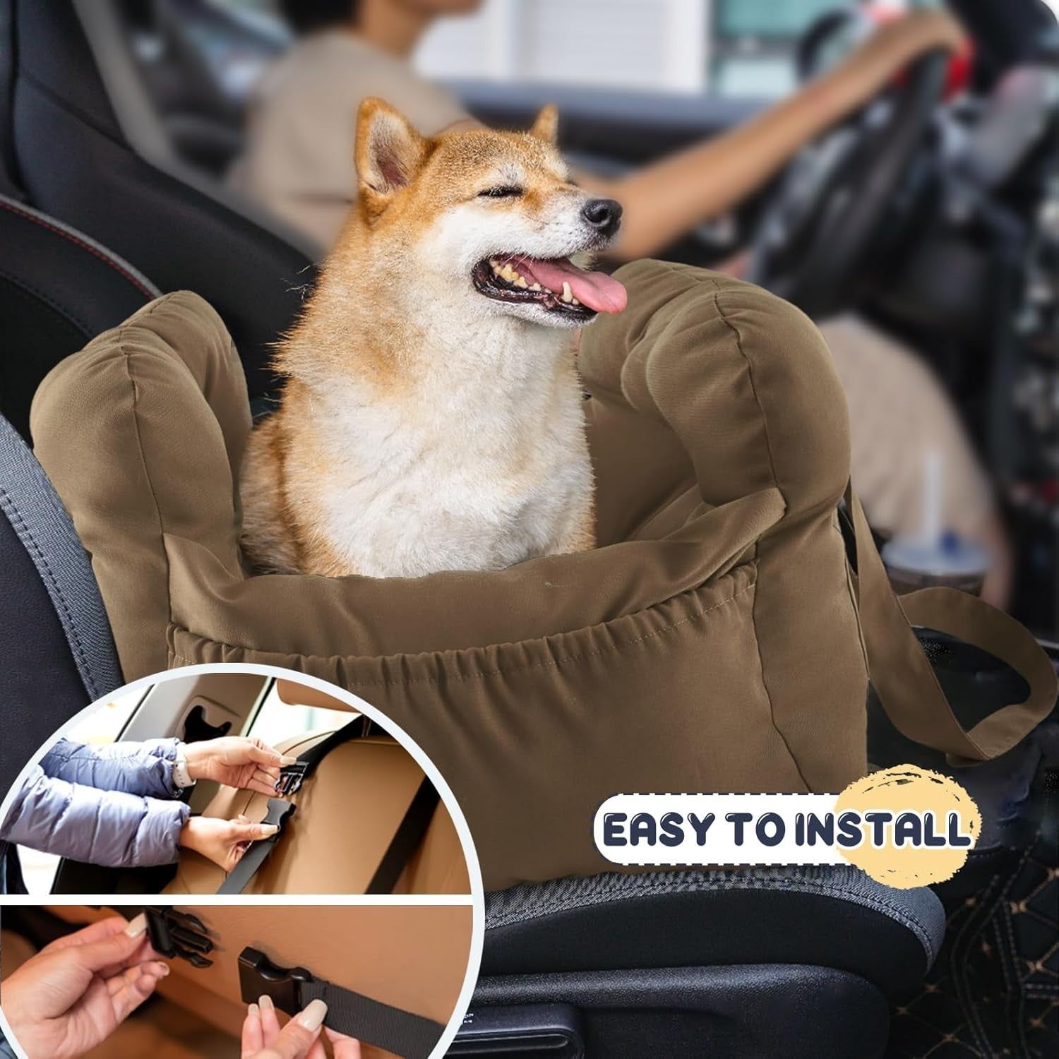 Portable Dog Car Booster Seat Pet Travel Carrier Bed Khaki Small Dogs