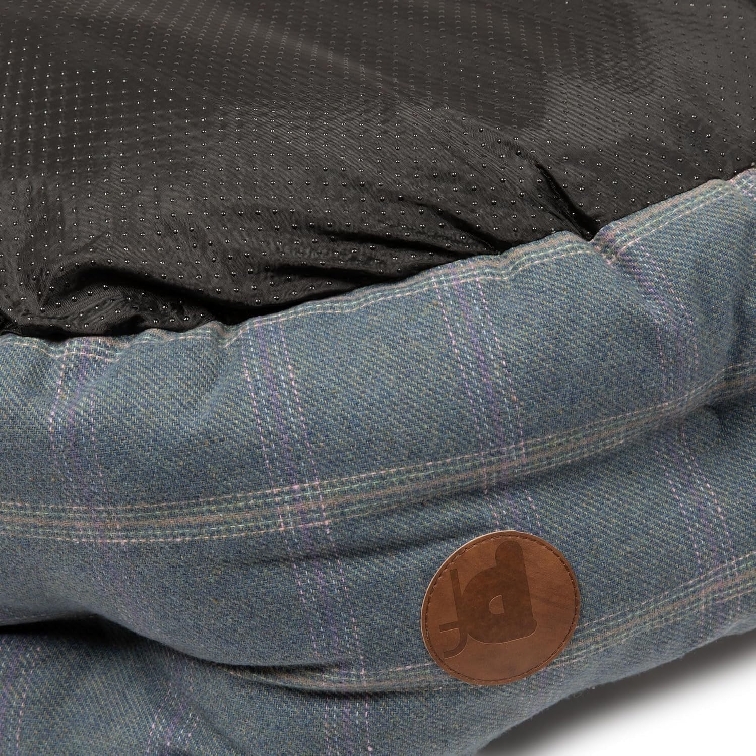 Small Tweed Oval Dog Bed Reversible Cushion Washable