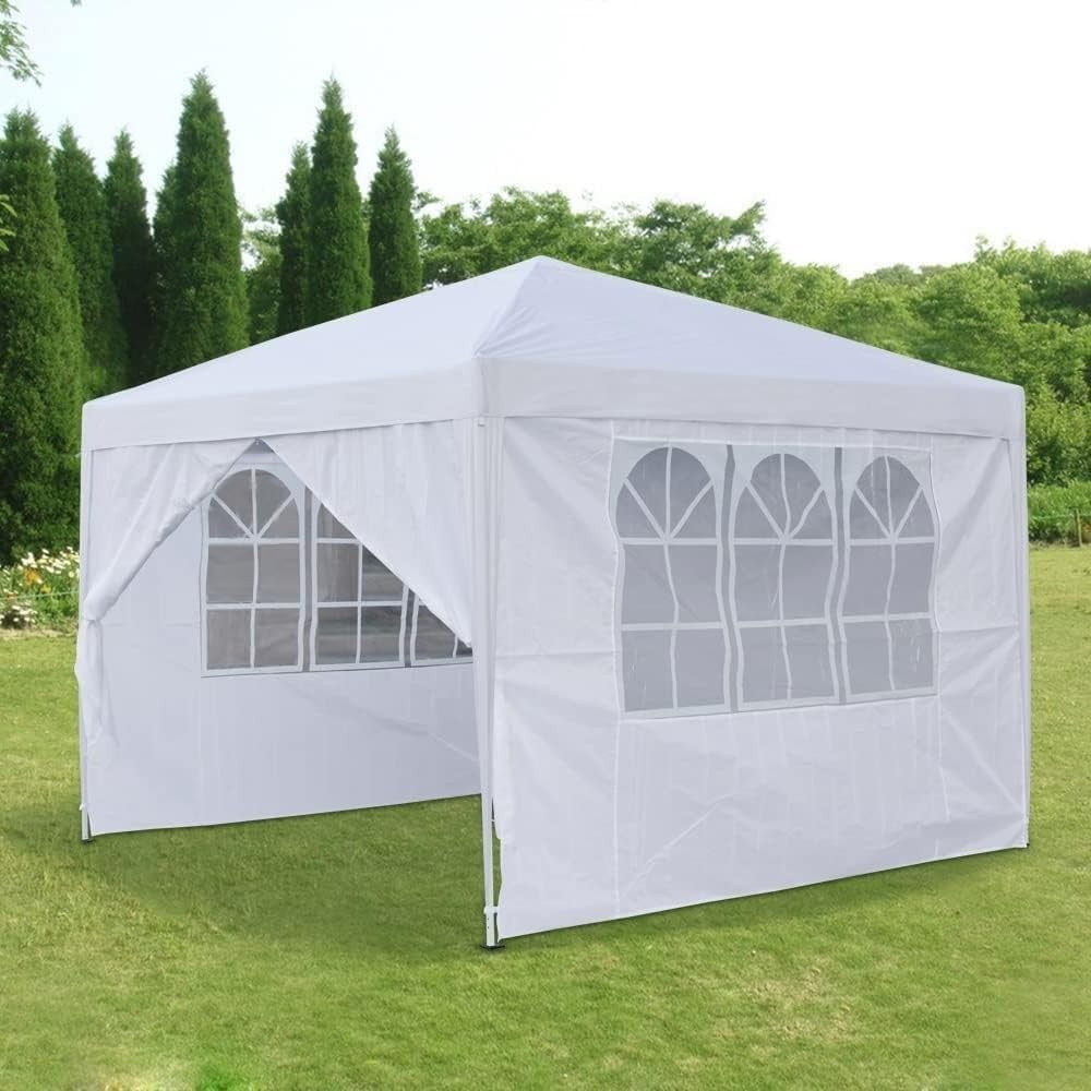 3x3M White Pop Up Gazebo Waterproof Garden Party Tent With Sides & Carry Bag