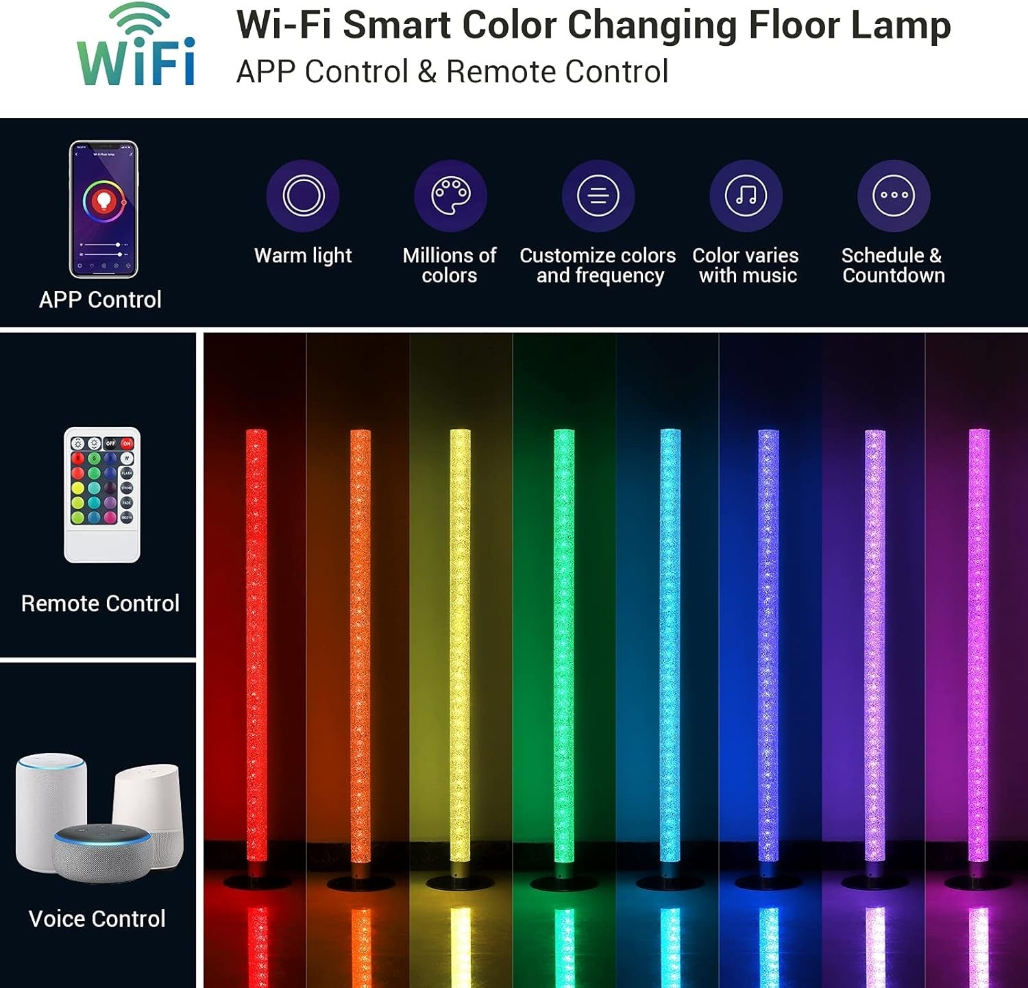 Smart RGB Floor Lamp WiFi App Control Dimmable LED Standing Corner Light