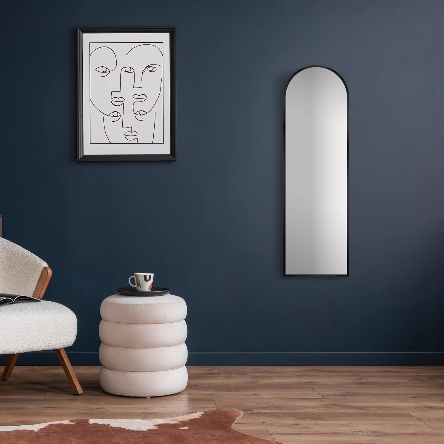Full Length Arched Wall Mirror 110x35cm Metal Frame Modern Dressing