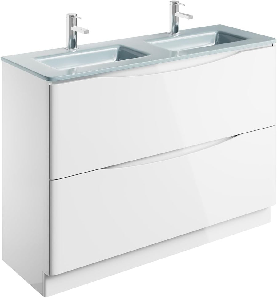 1200mm Floor Standing Vanity Unit White Gloss Double Basin Bathroom Cabinet
