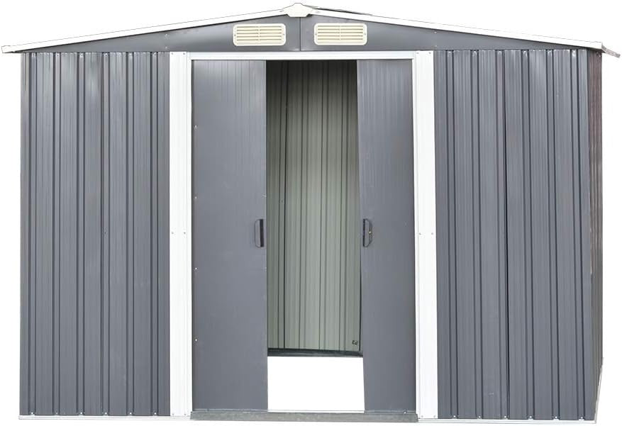 Outdoor Metal Garden Storage Shed Apex Roof 6x4/8x4/8x6/10x8FT