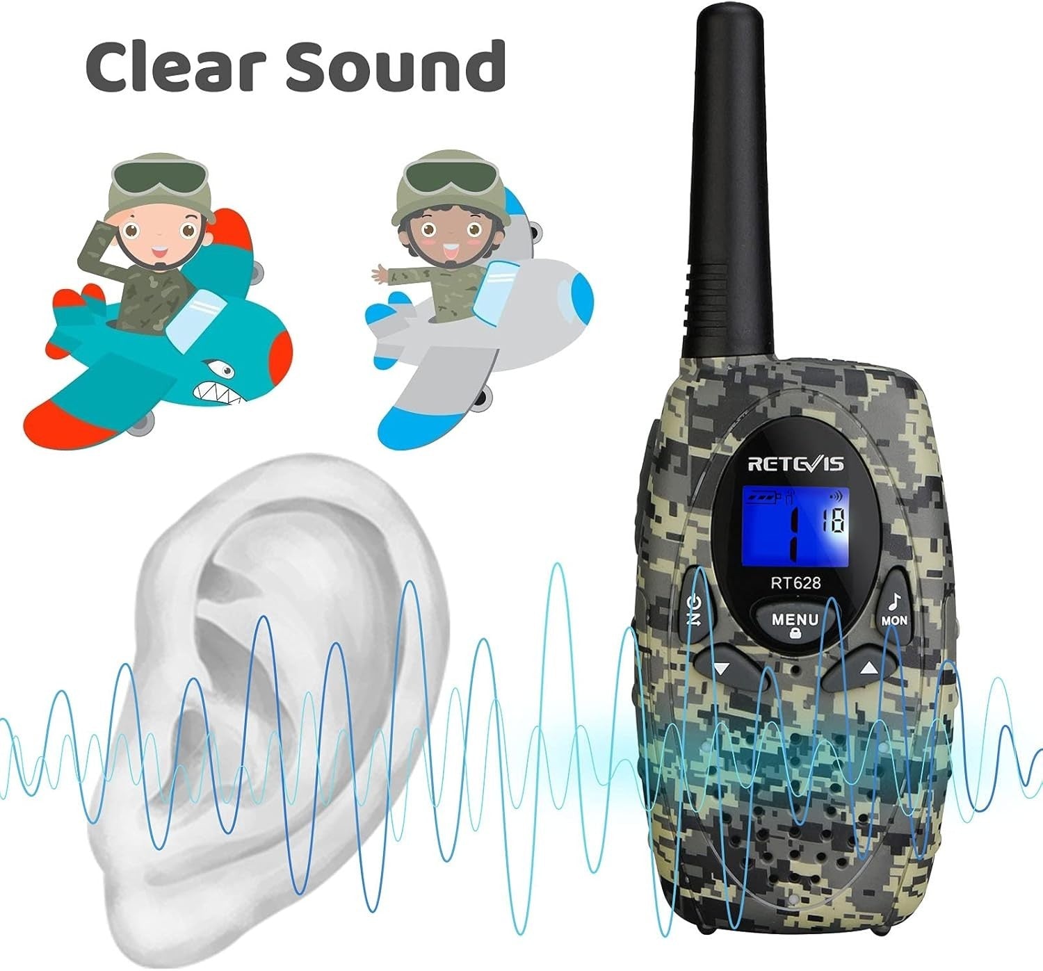 Kids Walkie Talkies Long Range 8CH VOX 2 Way Radio Pair Camouflage