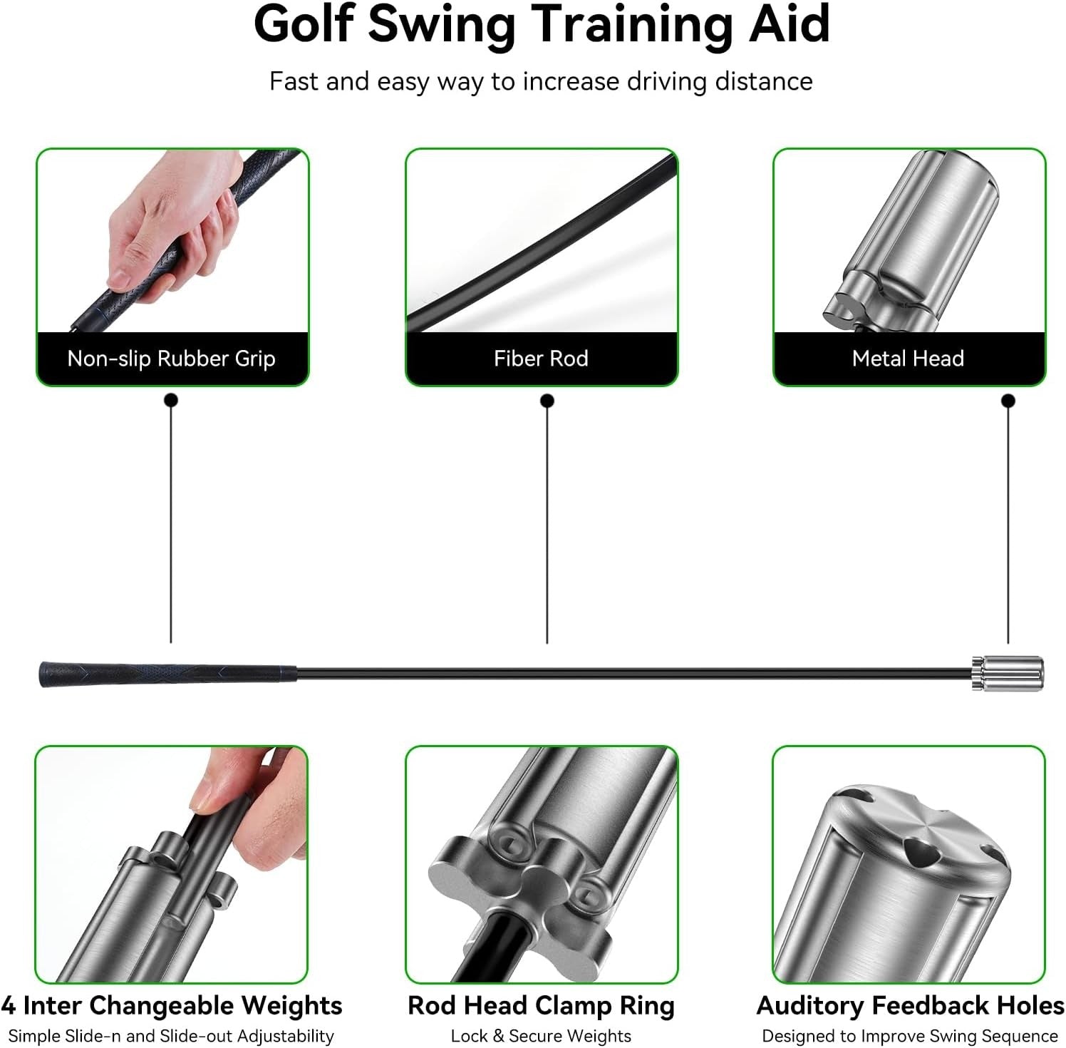 Weighted Golf Swing Trainer Stick Adjustable Speed Warm Up Aid