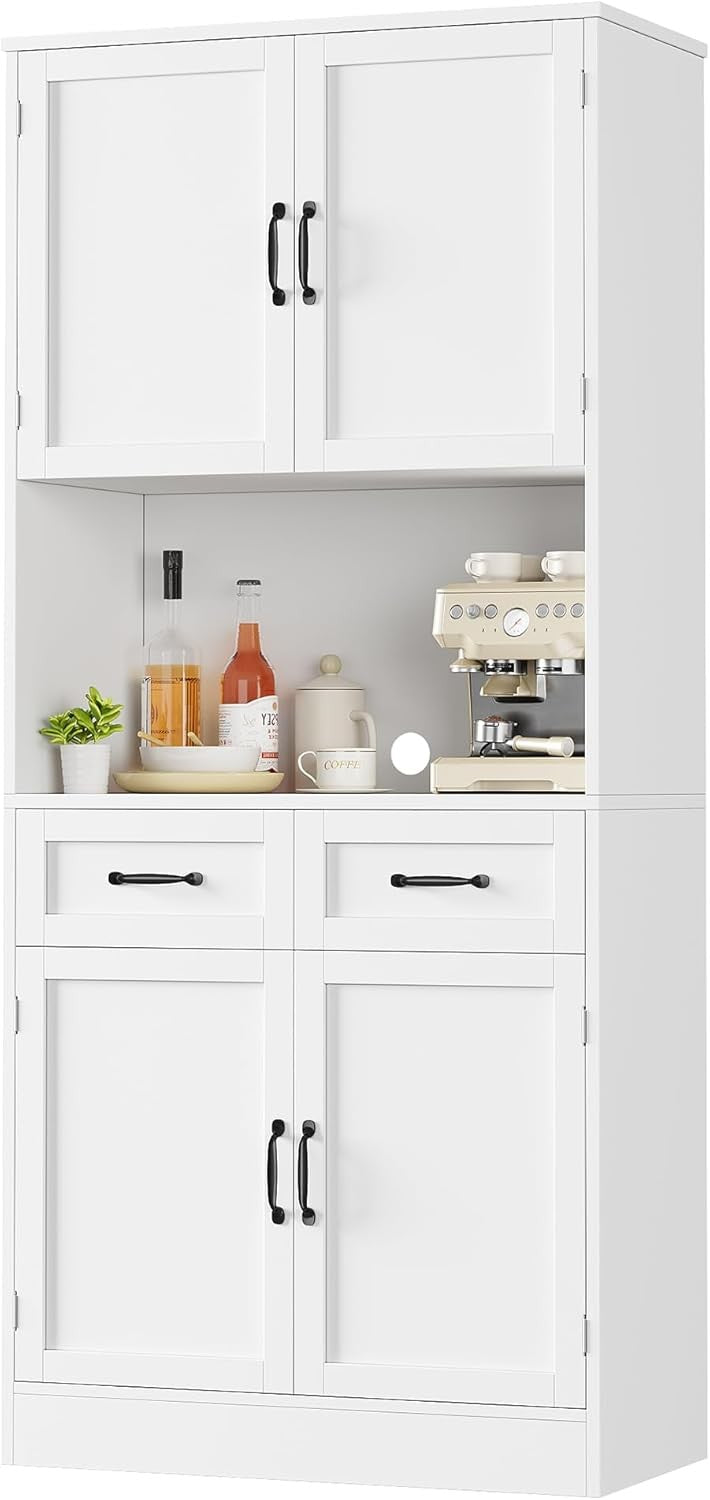 White Tall Kitchen Cupboard 180cm 4 Door Pantry Storage Cabinet Unit