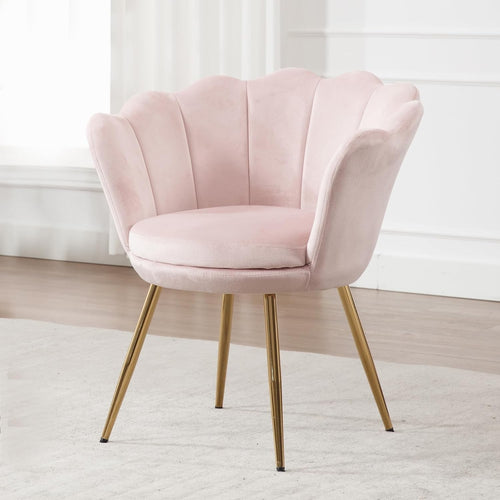 Light Pink Velvet Lounge Chair Gold Legs | Petal Back Armchair for Bedroom