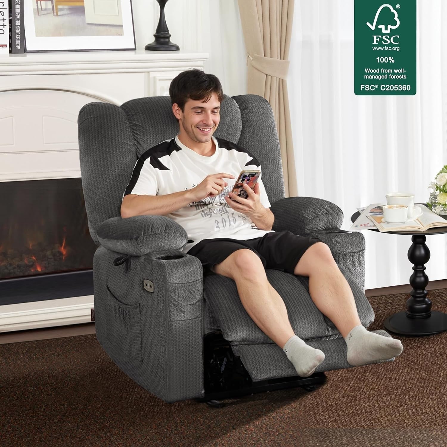 Zero Gravity Recliner Chair Massage Heat Extended Footrest USB Cup Holder Grey