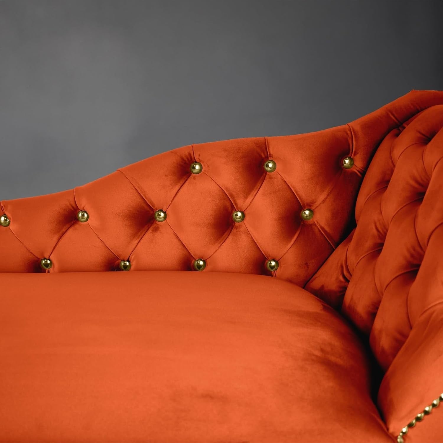 Velvet Chaise Lounge Sofa Tufted Right Hand Chair Pumpkin Bedroom Living