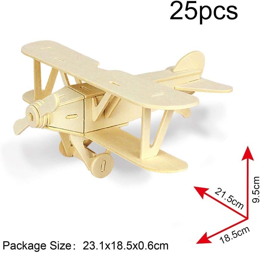 3D Wooden Kids Puzzle Model Kit – 3 Biplane, Helicopter & Airplane Toys