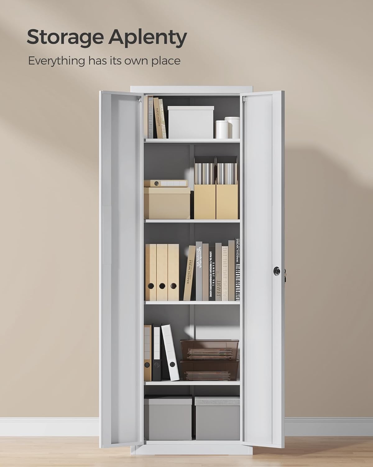 Metal Lockable Storage Cabinet 5 Shelf Steel Cupboard for Office Garage