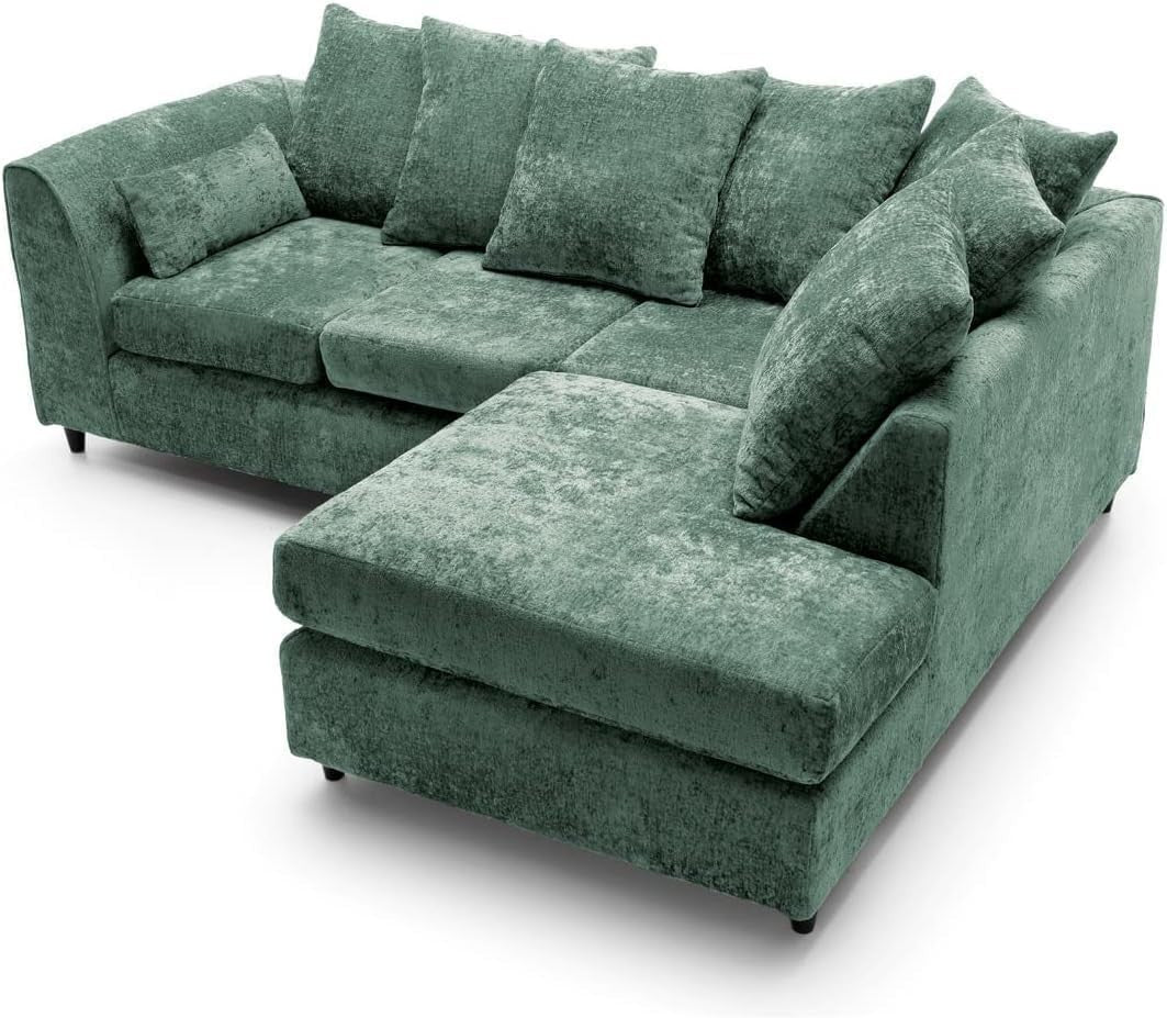 L-Shaped Corner Sofa 4-Seater Green Deep Cushions Right Hand Facing