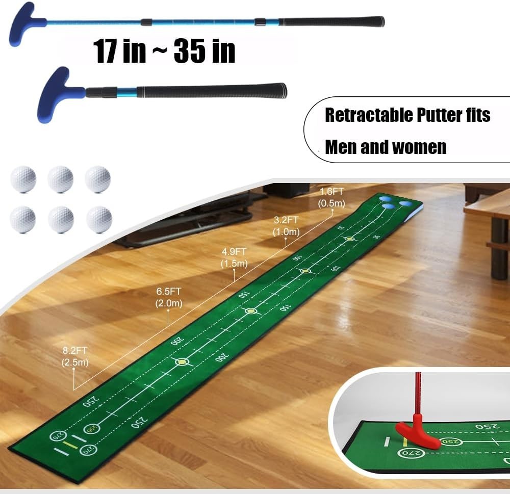 Golf Putting Game 74in Indoor Practice Mat Set With Putter Balls Cups