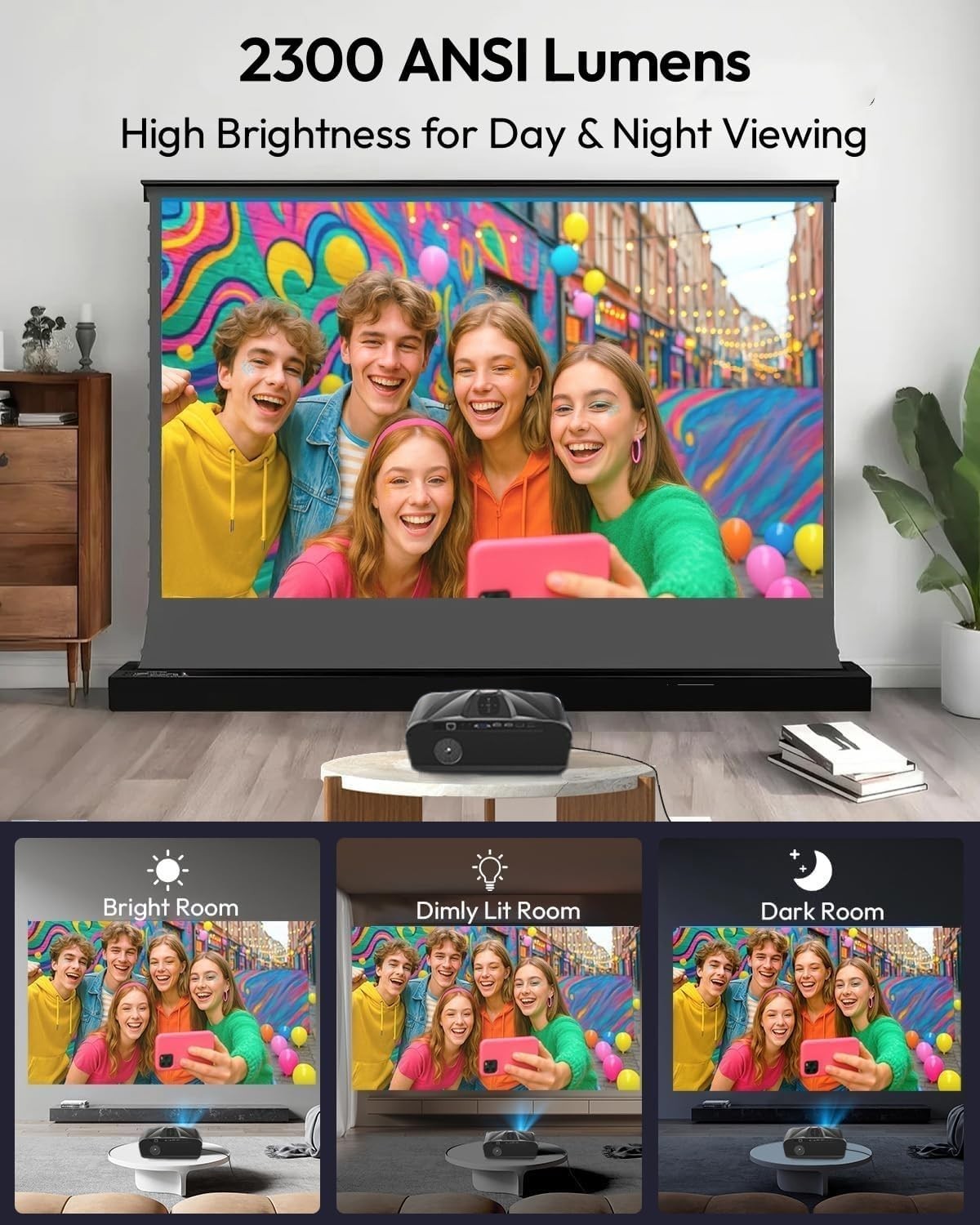 2300ANSI 4K Smart Projector Android TV WiFi6 Dolby NFC