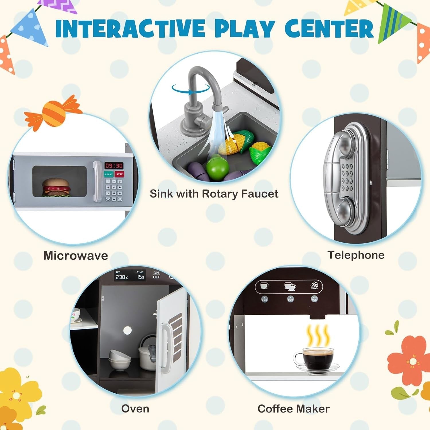 Corner Kids Play Kitchen Lights Sounds Ice Maker Coffee Toy