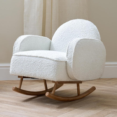 Kids Rocking Chair with Soft Bouclé, Rubberwood Frame, Toddler Safe