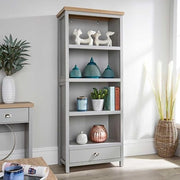 Tall Bookcase with Drawer & 4 Shelves Grey Oak Effect | Modern Storage Unit