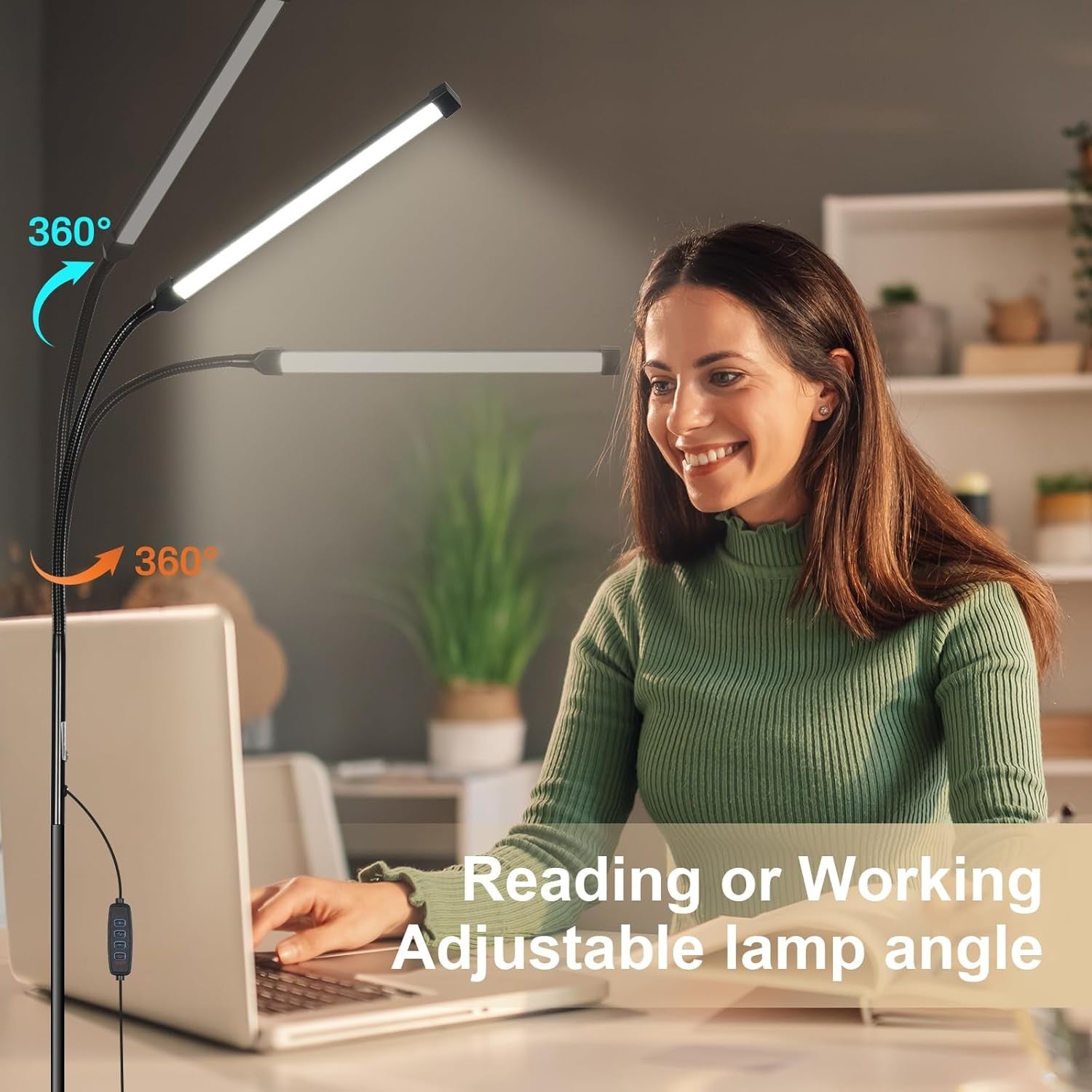 LED Floor Lamp Dimmable Gooseneck Reading Light 3 Colour Adjustable Stand